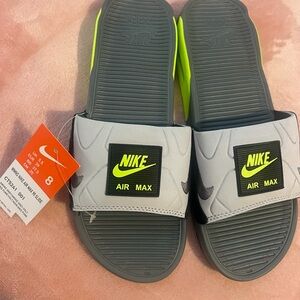 Nike Air Max Slides Gray and Neon green. Size 8